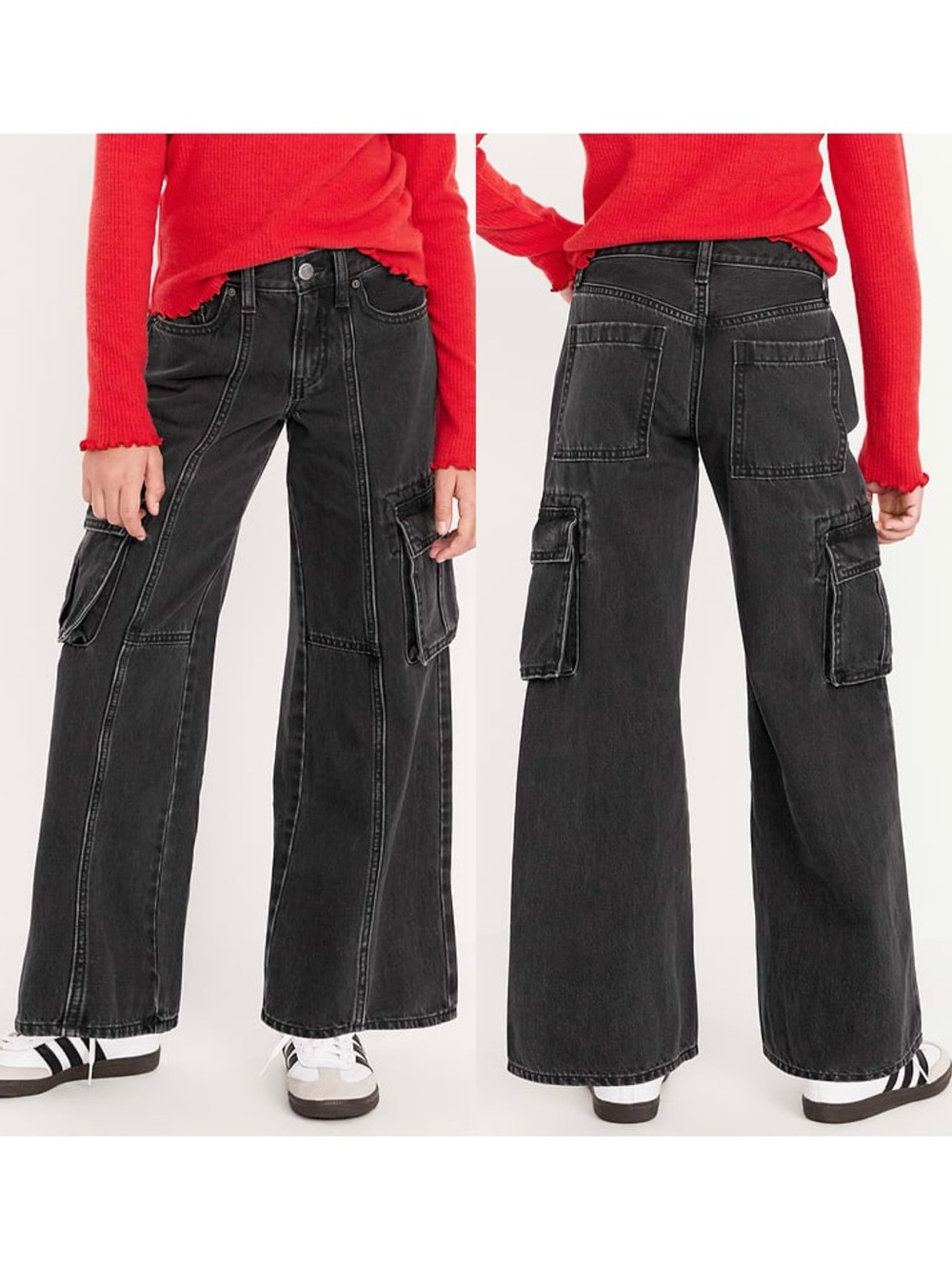 Old Navy High Waist Super Baggy Wide Leg Cargo Jeans - Black Wash, Size 14